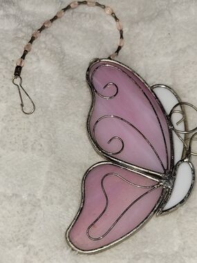 Pink Stained Glass Butterfly Suncatcher - Unbranded